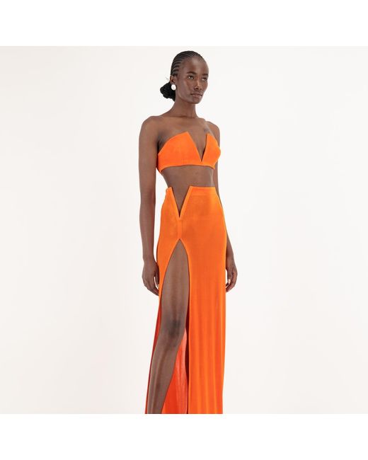 Úchè Orange Deep V High Slit Skirt With Matching Deep V Tube Top Set