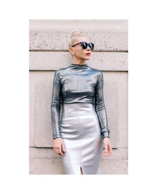 Julia Allert Gray Mermaid Faux Leather Midi Skirt With Slit
