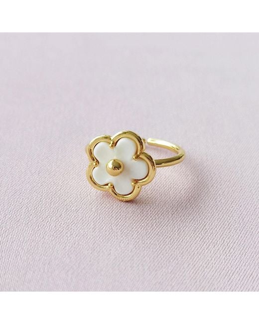 POPORCELAIN Metallic Mini Porcelain Daisy Adjustable Ring