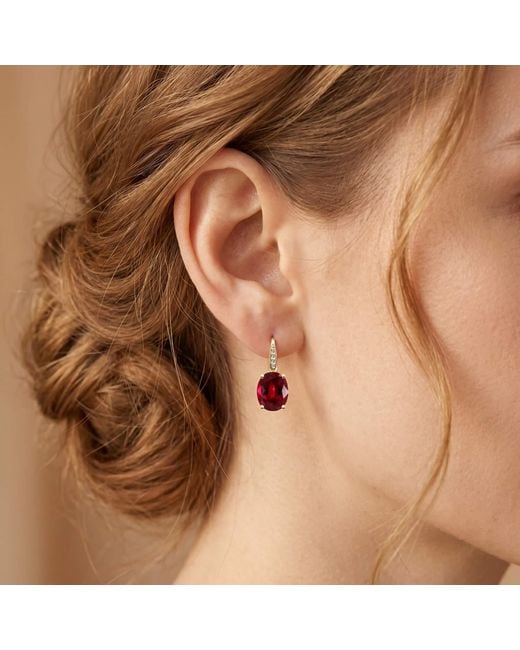 Kai Fine Jewelry Red Solid Natural Oval Garnet & Diamond Drop Earrings