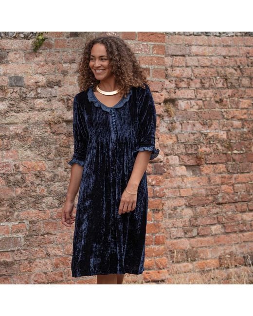 At Last Blue Silk Velvet Karen Dress
