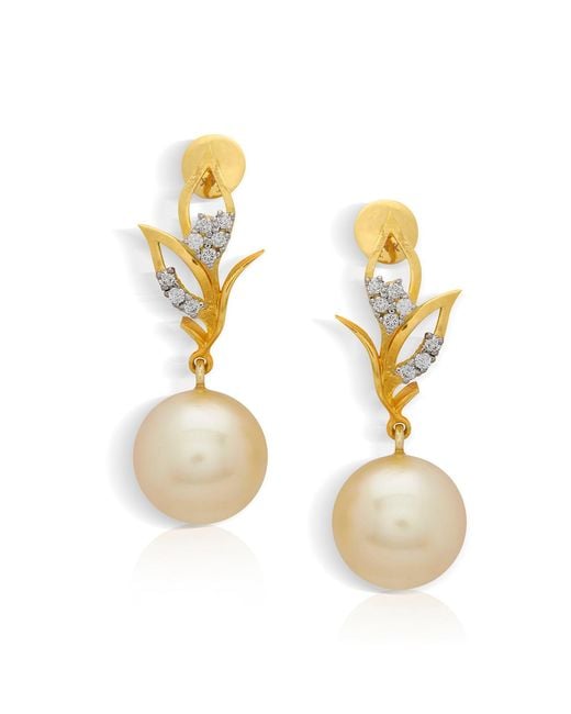 Dhwani Bansal Metallic Avera And Diamond Earrings With South Sea Pearls