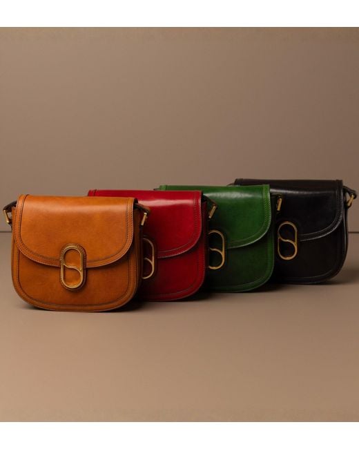 Time Resistance Brown Leather Saddle Bag