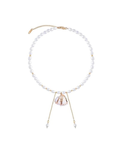 My Little Nature Metallic Freshwater Pearls Necklace With Plated Natural Seashell