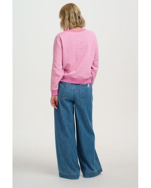 Sugarhill Pink Mindy Blouson Sleeve Sweatshirt, Heart Flower