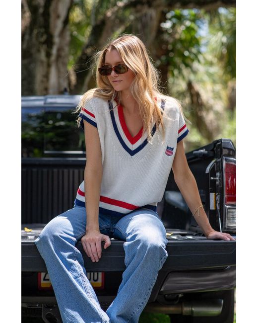 Ellsworth & Ivey White American Shield Retro Sweater Vest