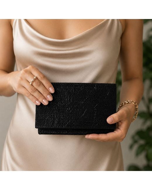 Pick Happy Black Steel Cut Beaded Petite Clutch