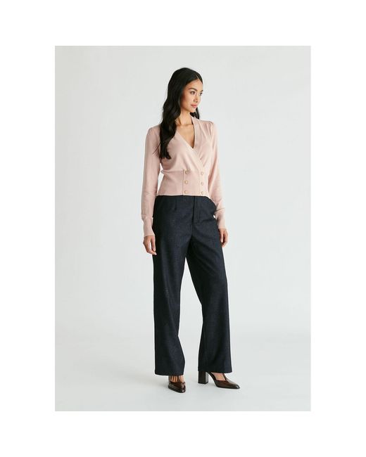 Paisie Pink Long Sleeve Knitted Button Wrap Top