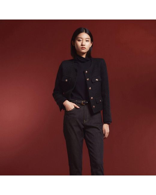 Smart and Joy Black Wool And Golden Buttons Short Jacket