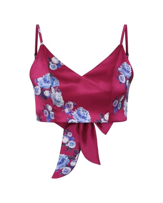 Sophie Cameron Davies Red Berry Floral Silk Crop Top