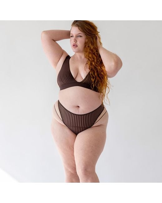 MONIQUE MORIN LINGERIE Brown Vertigo V Neck Bralette Cocoa