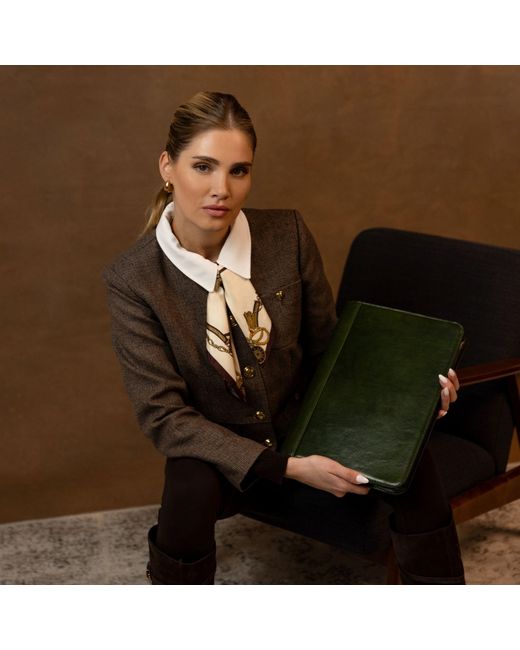 Time Resistance Green Leather Documents Folder Organizer