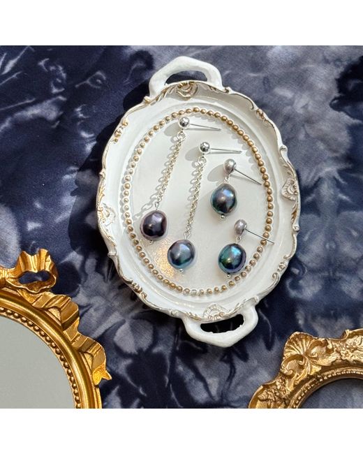 Ninemoo Metallic Midnight Baroque Pearl Earrings