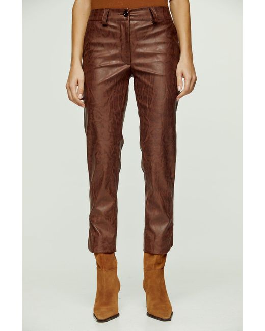 Conquista Brown Chocolate Faux Moire Leather Pants