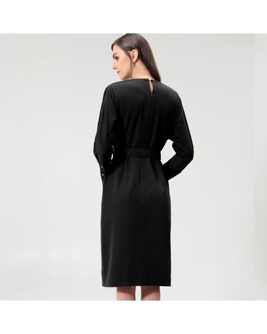 Smart and Joy Black Bat Sleeves And V-Neck Dress