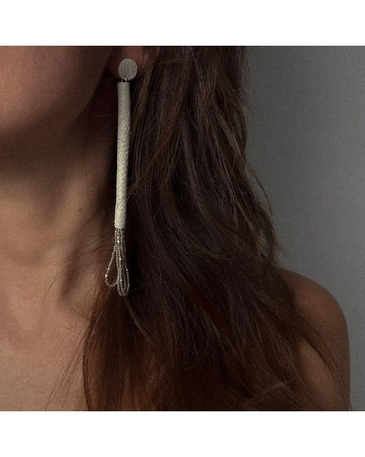 WAIWAI White Dewfall Leather Drop Earrings With Glass Beads