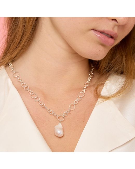 Pearls of the Orient Online Metallic Decus Large Baroque Cultured Freshwater Pearl Drop On Chunky Chain