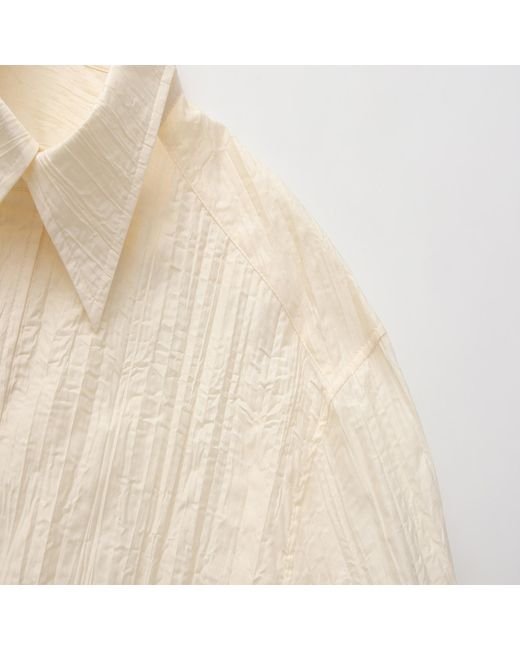 FRONT ROW SHOP White Crinkled Gauze Shirt Ecru
