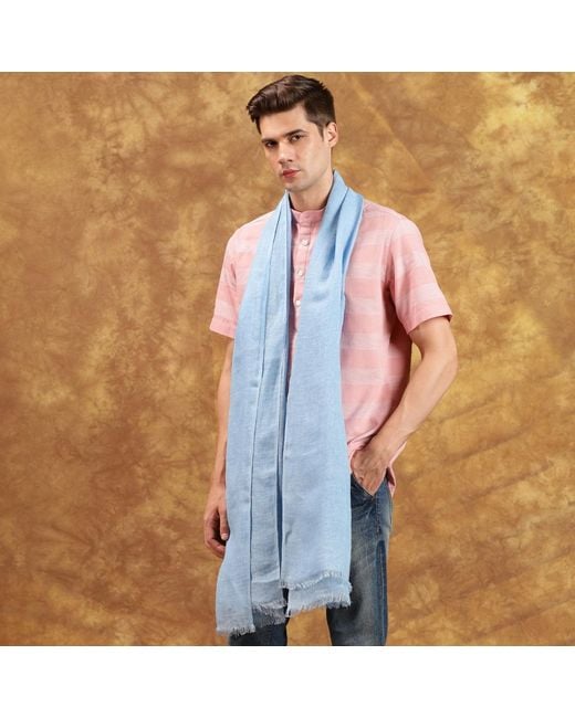 Heritagemoda Blue Handmade Powder Linen Scarf for men