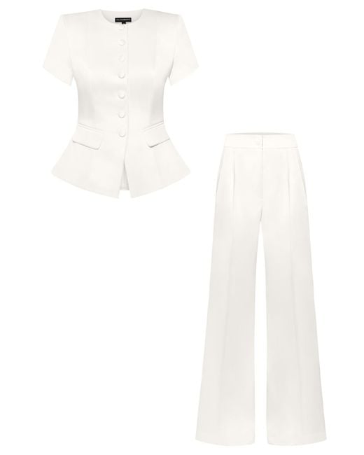 Tia Dorraine White Romantic Glow Short Sleeves Blazer & Trousers Set