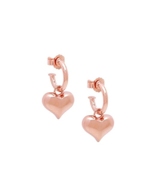 Seven Saints Pink Puffy Heart Dangle Hoop Earrings, Over Sterling