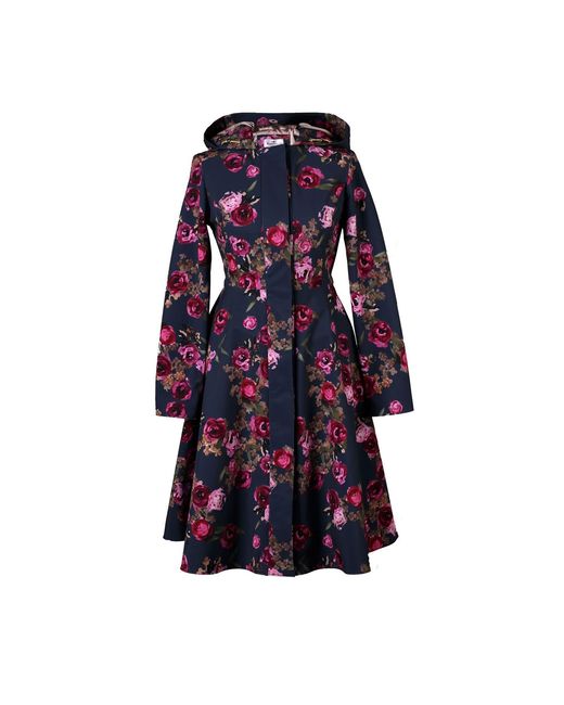 RainSisters Blue Fitted & Flared Women's Coat With Hood: Misty Rose