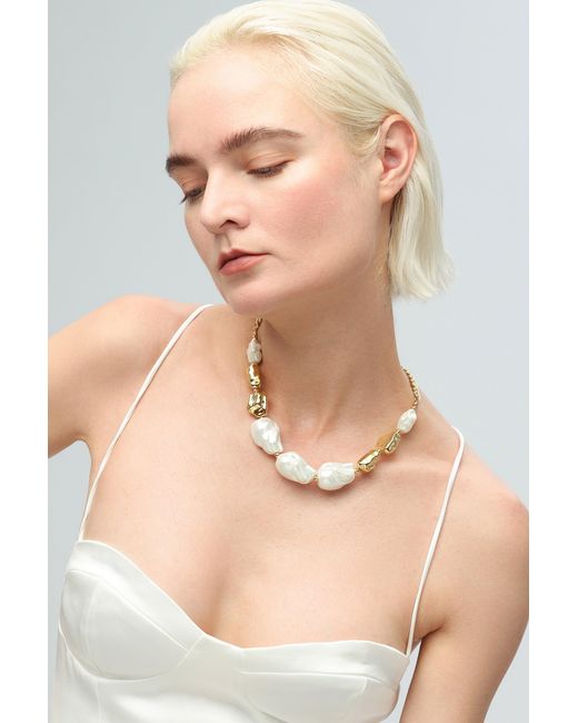 Classicharms Metallic Baroque Pearl Statement Necklace