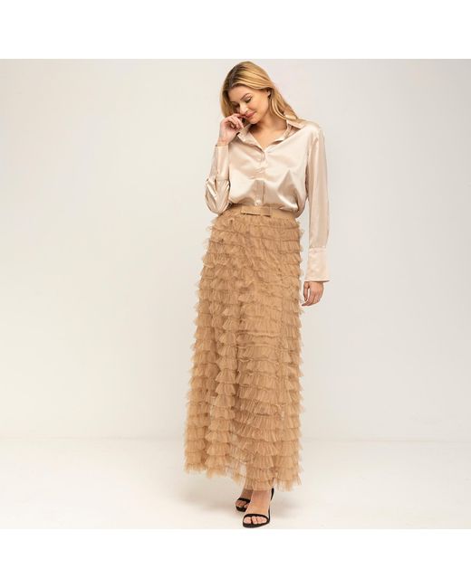 Tantra Spain Sl Natural Neutrals Long Skirt With Tulle Ruffles And Elastic Waistband