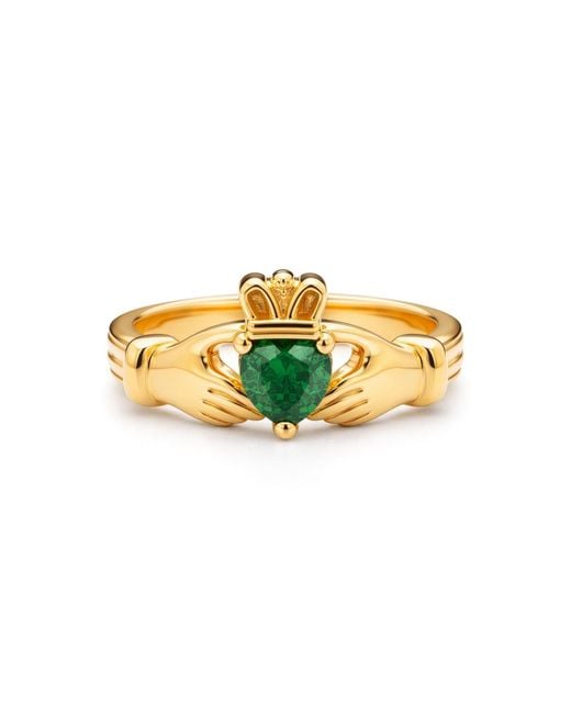 Seven Saints Yellow Claddagh Heart Ring Love, Friendship, Loyalty Emerald Zirconia And