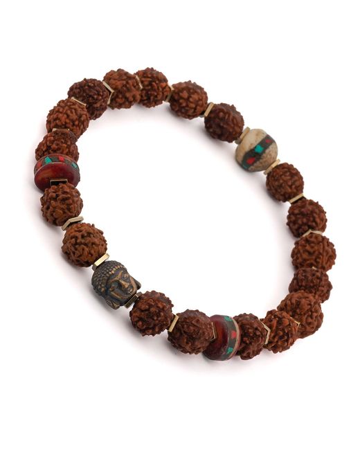Ebru Jewelry Brown Energy Stone Tibet Rudraksha Buddha Beaded Bracelet for men
