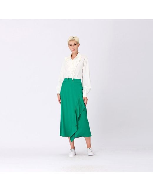 Smart and Joy Green Ruffle Collar Shirt