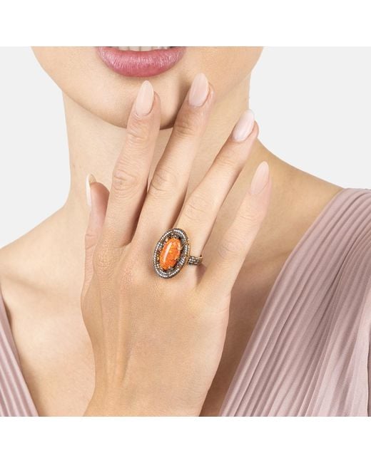Latelita London Metallic Serafina Fire Opal Cocktail Ring Oxidised