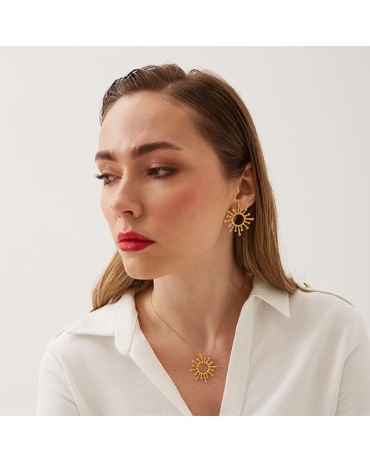 Spero London Metallic Sun Sunburst Large Textured Molten Sterling Earring & Necklace Set