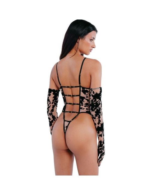 Perilla Lingerie Black Harlow Bodysuit Push Up Nude