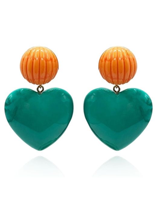 Michael Nash Jewelry Green Amour Carved Coral Clip Resin With Jade Resin Heart Drop