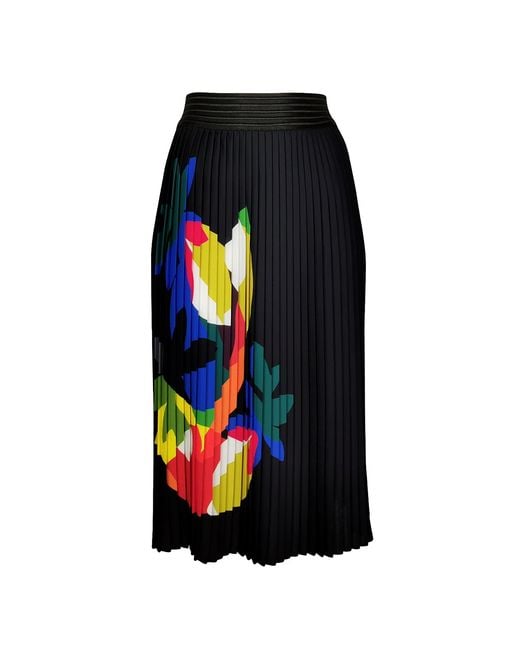 Lalipop Design Blue Black Pleated Midi Skirt With Colorful Digital Print