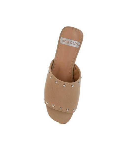 Rag & Co Natural Neutrals Odalia Soft Suede Leather Studded Flats