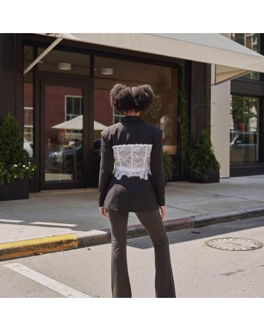 Modenaire Black Lace Corset Detail Blazer With Tailored Fit And Button Front