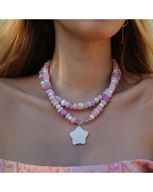 Mineralgems•Studio Pink Candy Necklace With Coral And Chalcedony