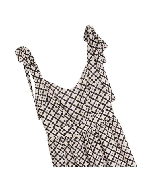 Niza Gray Tropez Printed Midi Dress With Ruffled Hem And Sweetheart Neckline