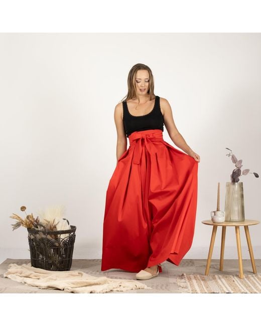 Nikka Place Red Cotton A-Line Skirt With High Waist