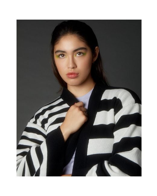 INGMARSON Black Multi-Striped Wool & Cashmere Knitted Cardigan Long