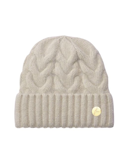 Hortons England Natural Neutrals Celtic Knit Wool Beanie Cream