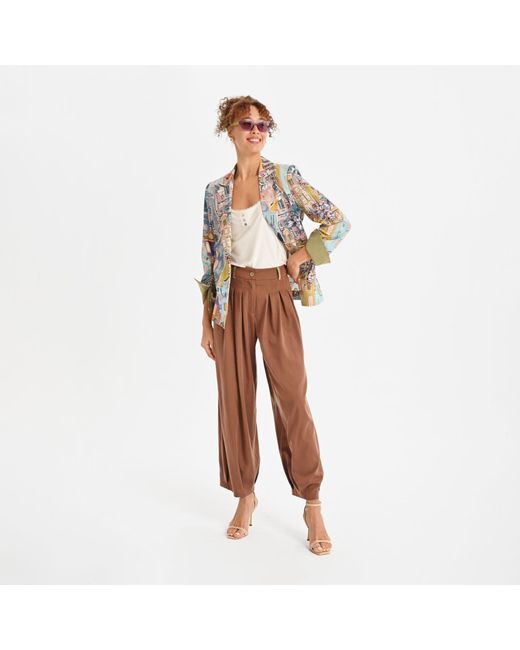 Lalipop Design Brown Neutrals Tencel Blend Relaxed Wide-Leg Pants