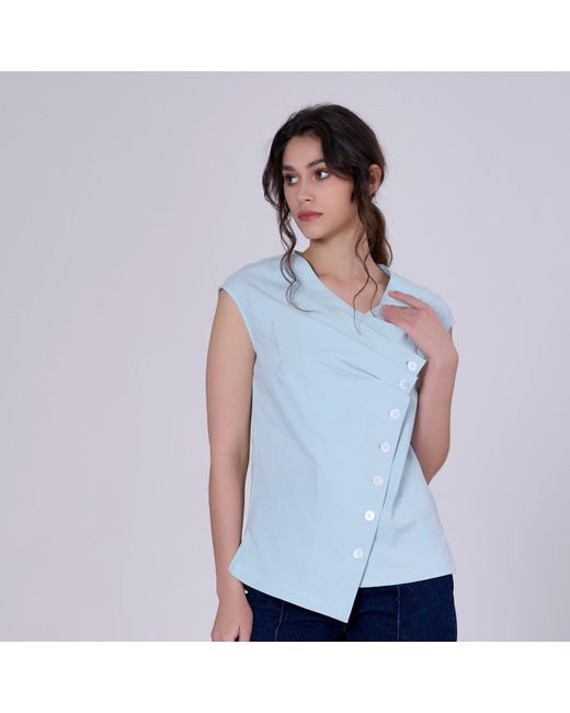 Smart and Joy Blue Double Breasted Pleated Asymmetric Top