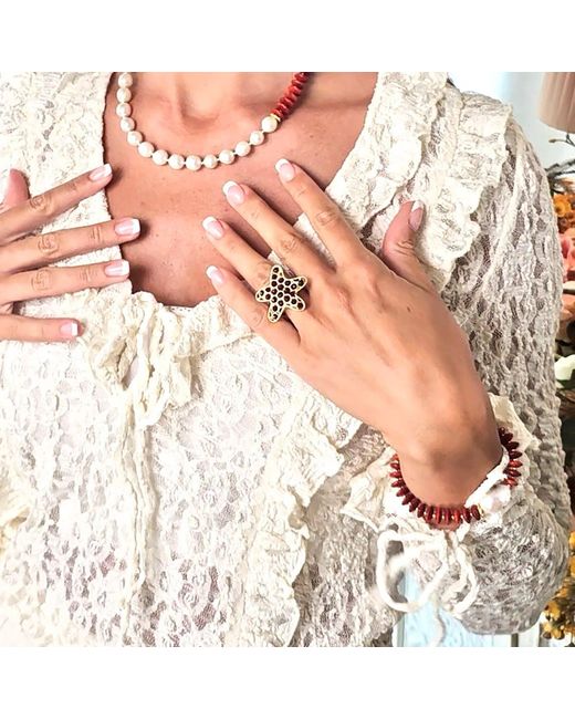 Farra Red Bamboo Coral With Baroque Pearl Bracelet