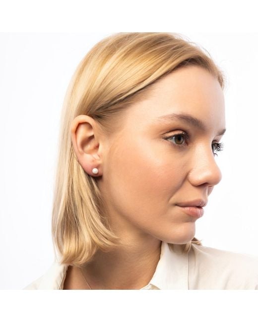 Spero London Metallic 9Ct Solid Pearl Stud Earrings