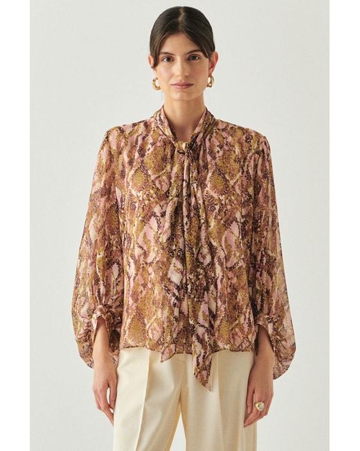 Exquise Natural Regular Scarf Neck Patterned Sariyah Blouse