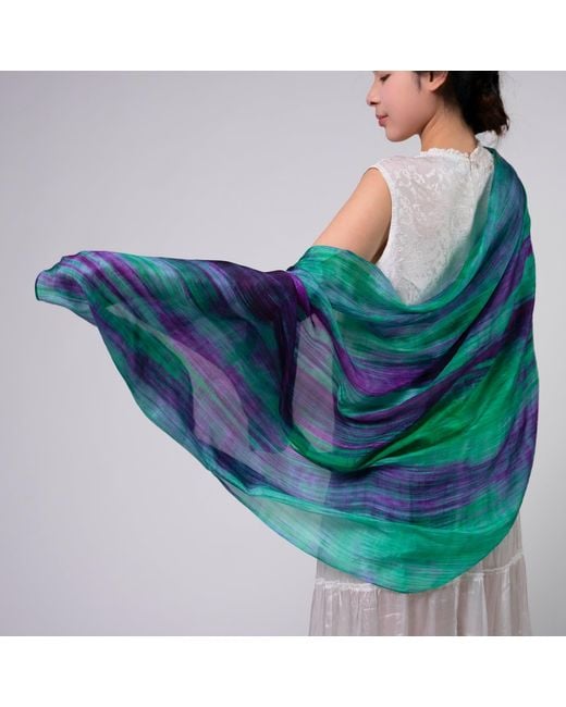 Silk and Bears Green Emerald & Brushstroke Silk Scarf – Hand-Dyed Mulberry Silk
