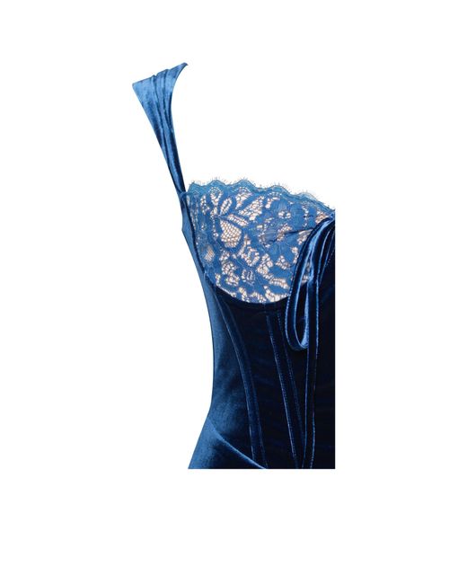 Miss Circle New York Blue Odilia Lace Velvet Maxi Dress